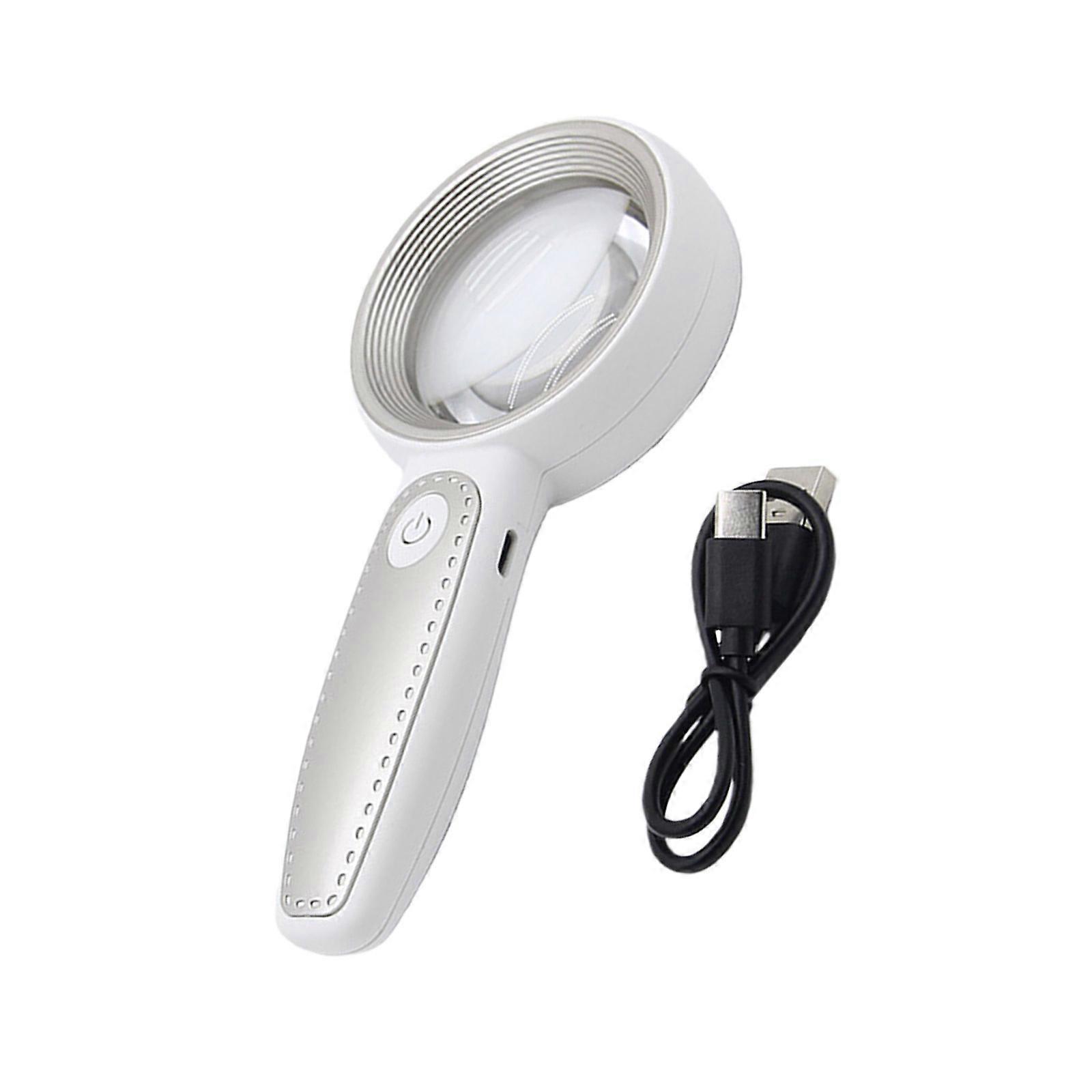 With Cold Light Magnifier With Adjustable LED Illumination Ergonomic Handle For Precise Tasks Hobbies  silver gray
