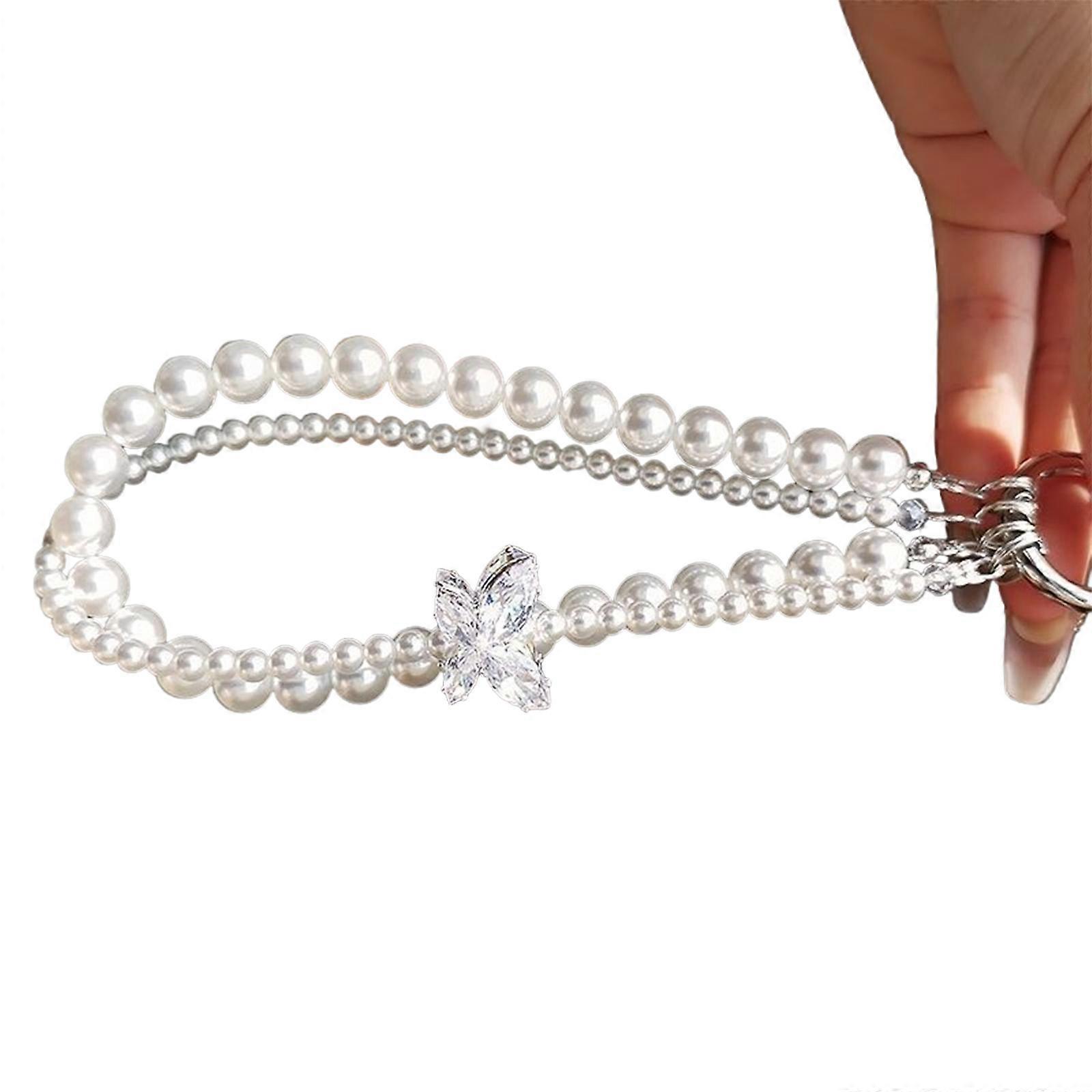 Decoration Pendant Beaded Phone Lanyard Strap Anti-Lost String Chain Double Layer Phone Chain Phone Case Charm for Girl  White