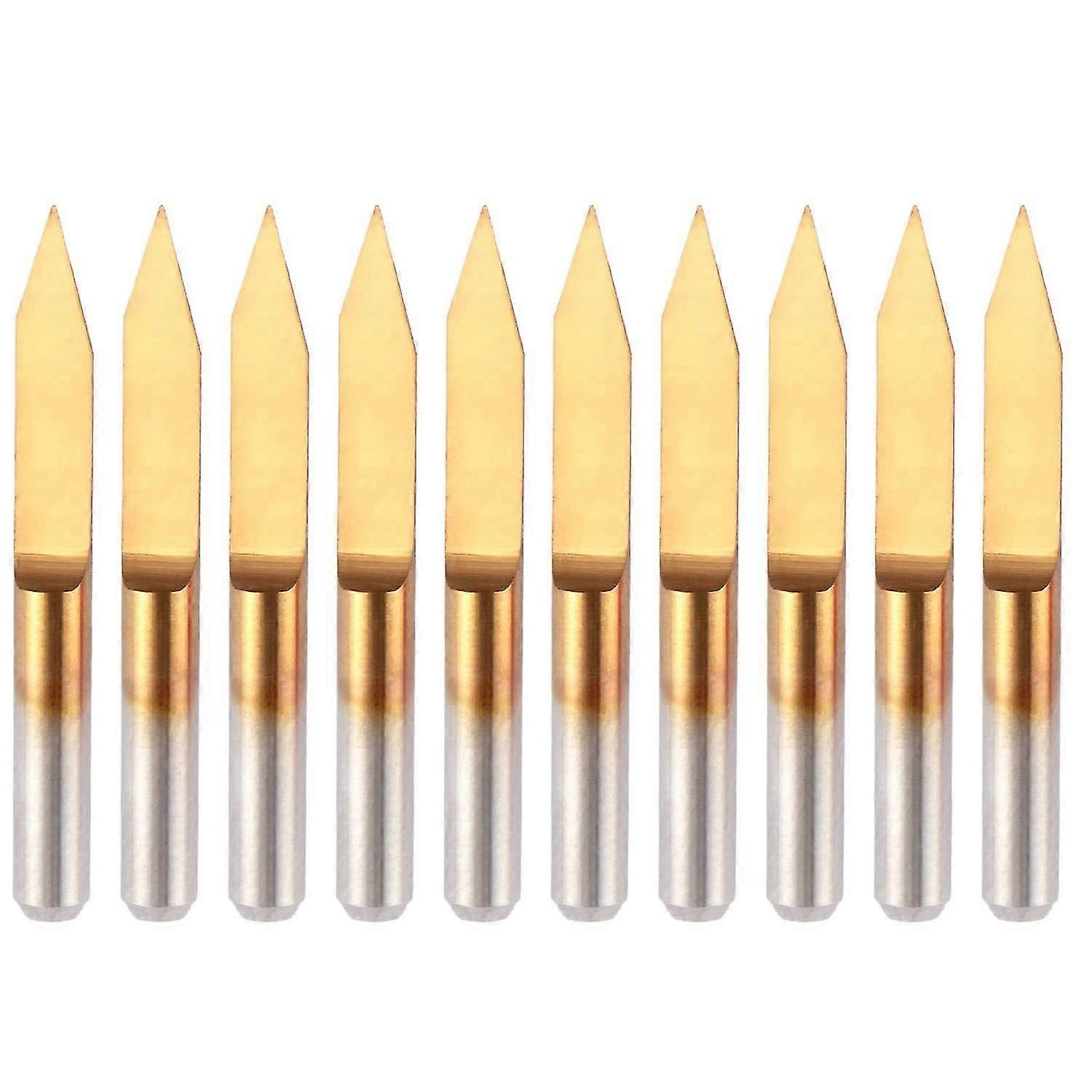 10pcs 30 Degree 0.1mm Tip Titanium Coated Flat Bottom Carbide Pcb Engraving Bits V-shape Cnc Router