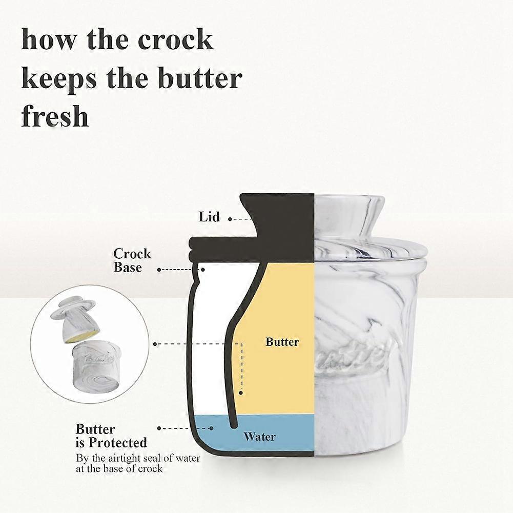 Butter Crock for Counter with Water, Butter Keeper for Spreadable Butter Ceramic Butter Dish with Lid for Countertop A