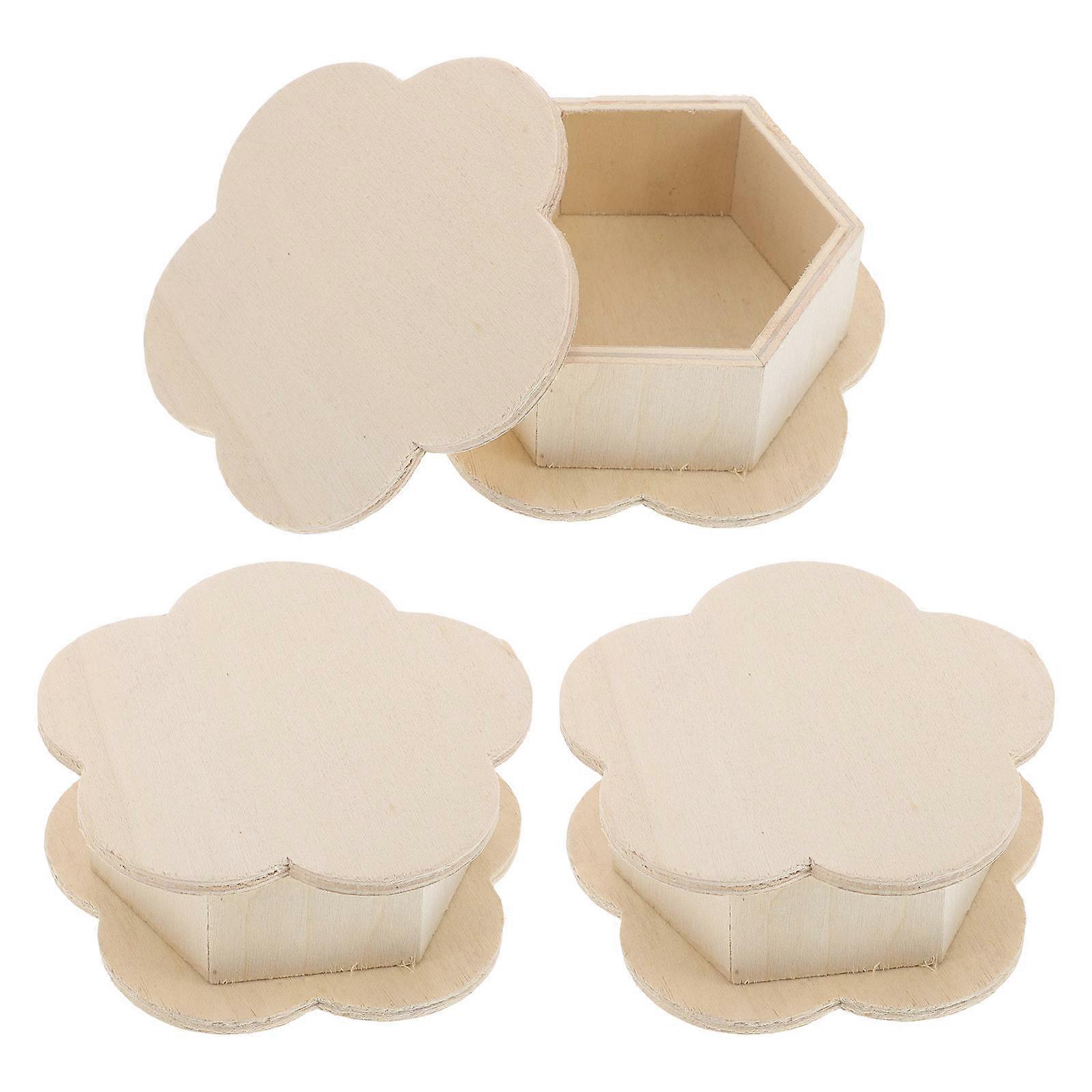 Wooden Hexagon Storage Box for Storage Beige Color 3Pcs with Lid