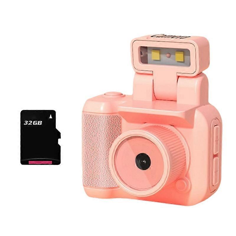 Mini SLR Style Camera Cmos 32GB with Flash Light & Charging Dock Portable Video Recorder DV 1080P with LCD Screen Pink