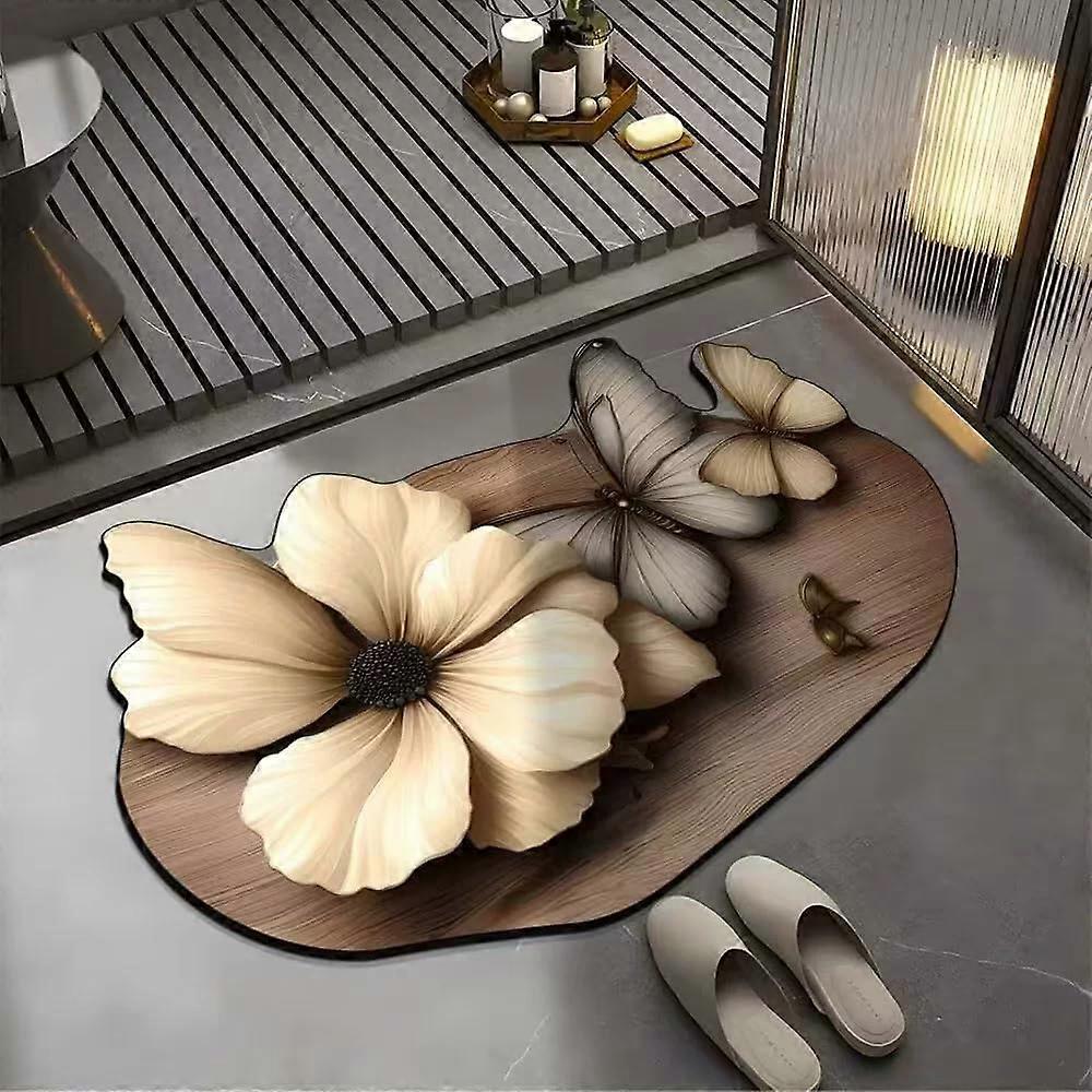 3D Rubber Bathroom Mat with Realistic Flower Pattern, NonSlip Absorbent Soft Floor Rug (Medium, Flower Z)
