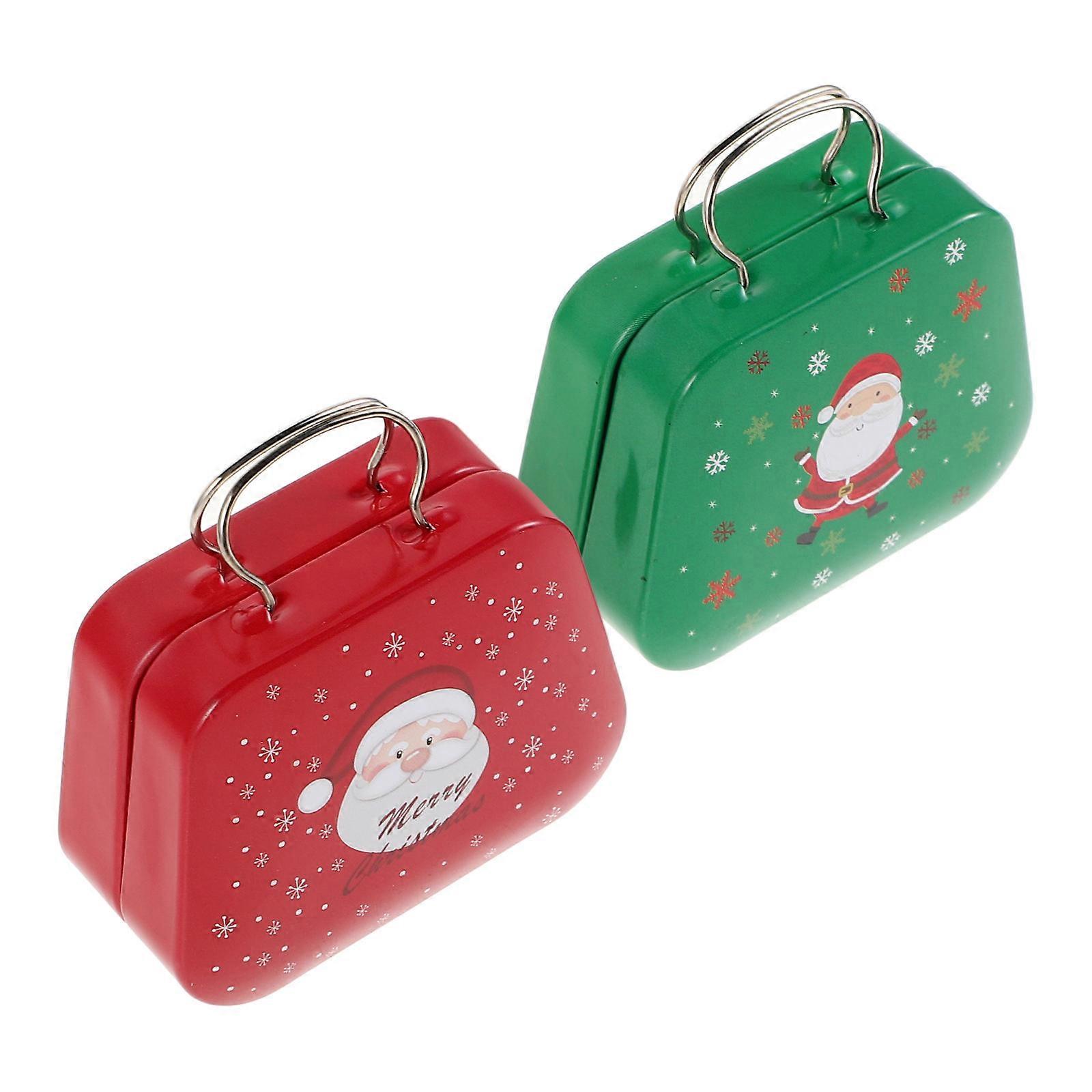 Tinplate Candy Boxes Christmas Handbag for Storage Use 2Pcs Assorted Colors