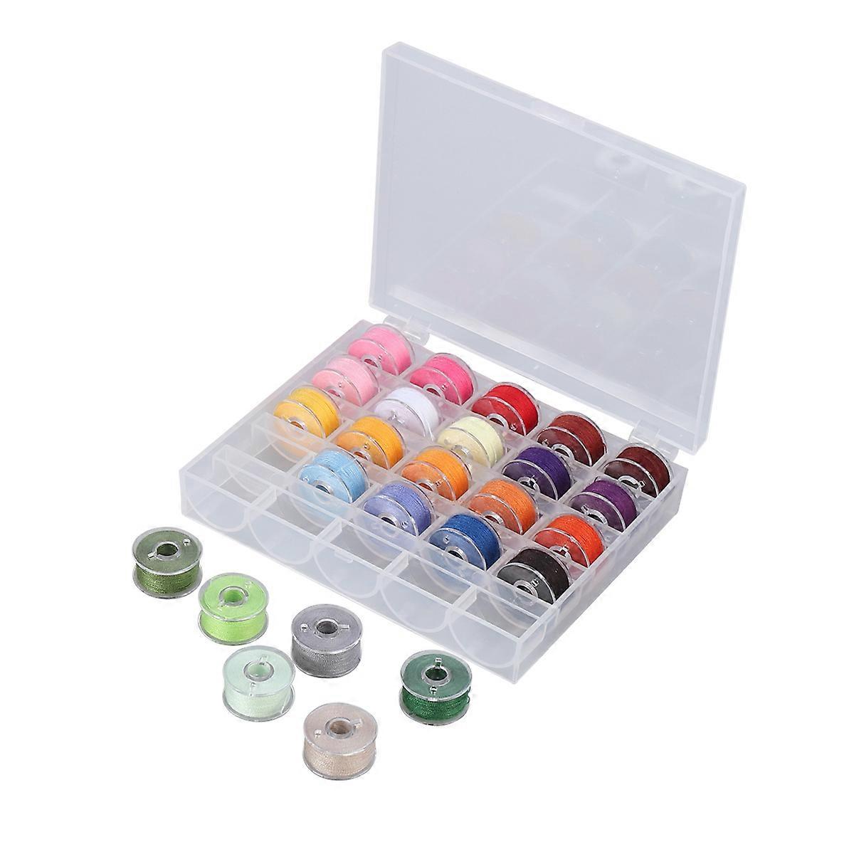 25 Pcs in 1 Box Sewing Machine Bobbins Spools and Sewing Thread Assorted Colors with Transparent Storage Case and Tapeline