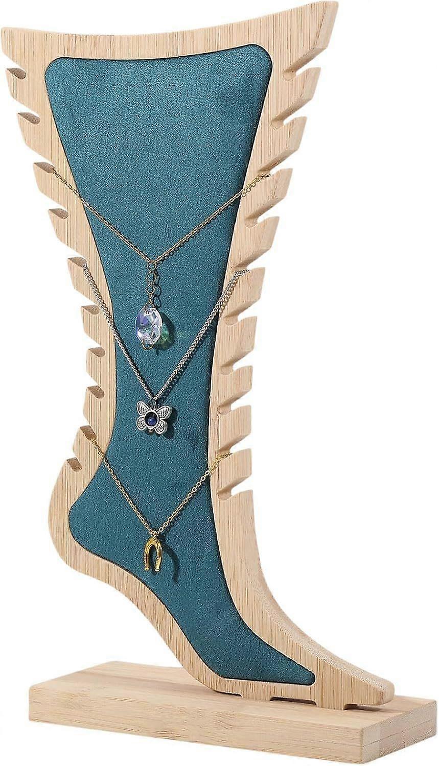 1 Set Foot Shaped Anklet Display Stands Wooden Necklace Holder Foot Display Storage Showcase Stand for Ankle Jewellery Display Dark Cyan 8.27x 2.76x 1