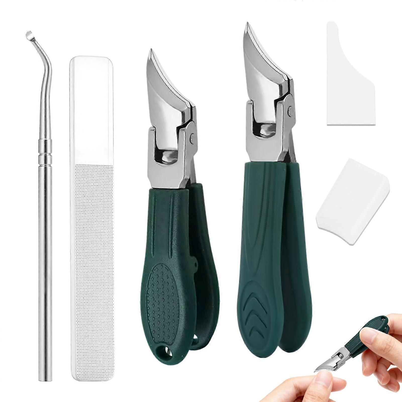 Nail Clippers for Thick Nails and Ingrown Toenails, 4PCS Wide Jaw Long Handle Set with Slanted Blades
