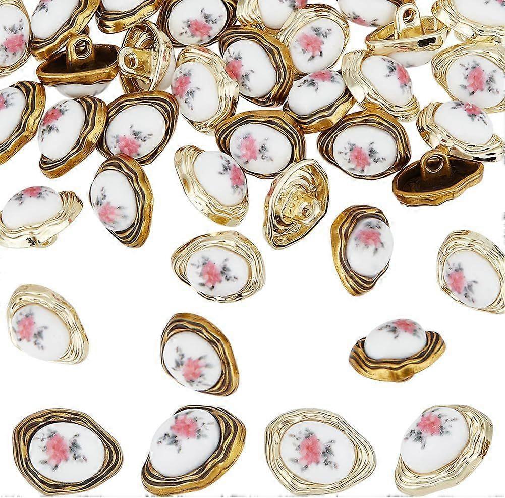 32Pcs 2 Colors Flower Alloy Shank Button 0.6x0.5 Inch 1-Hole Metal Resin Shank Buttons Vintage Alloy Metal Button Sewing Shank Buttons for DIY Craft o