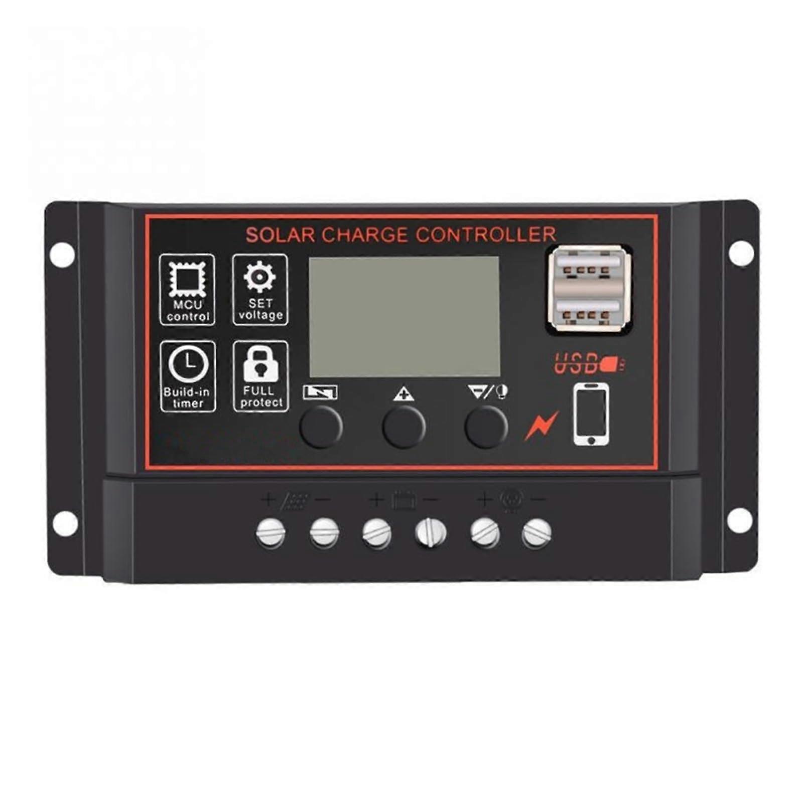 Solar Charge and Discharge Controller for 12V/24V Systems 10A LCD Display USB PWM Dual MOS Black