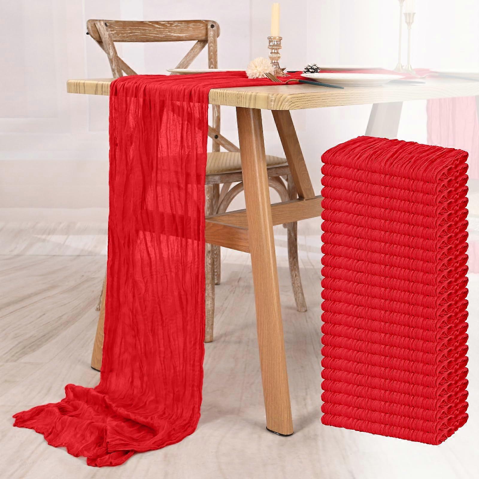24 Pack Red Cheesecloth Table Runner 10FT Rustic Boho Wedding and Party Décor Soft Sheer Gauze