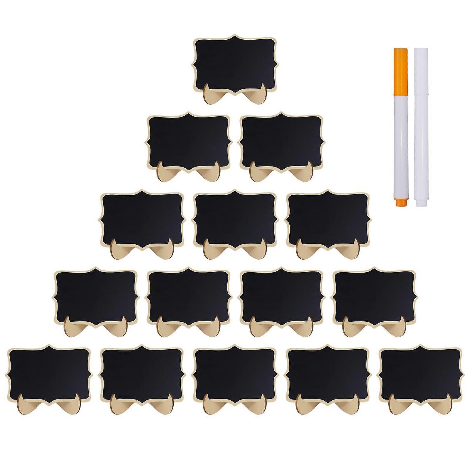 15 Pcs Mini Chalkboards with Wooden Stand, WaveShaped Wedding Table Signs, Reusable Surface, Includes 2 Chalk Markers