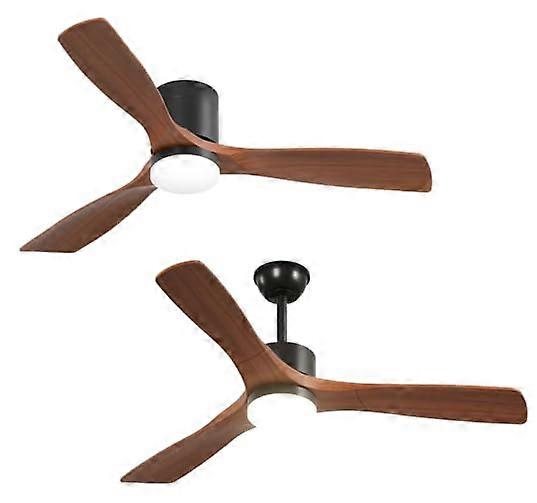 Modern Ceiling Fan Bundle, 52 Inch Wood Flush Mount with LED Light and Remote Control