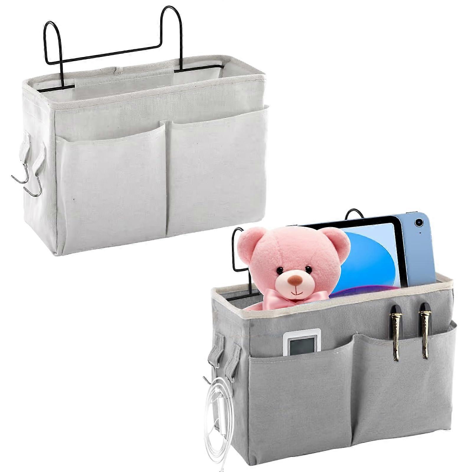 2 Pack Bedside Storage Organizer with Large Capacity MultiPocket Design for Dorm Bunk Beds Grey and White