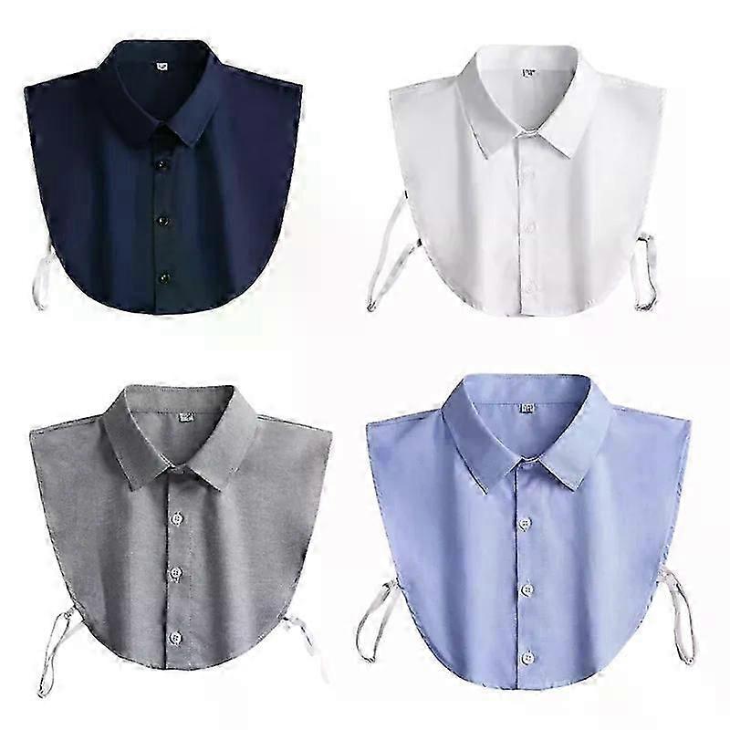 Mens Office Detachable Dickey Solid Color Button False Collar Lapel Half Shirt