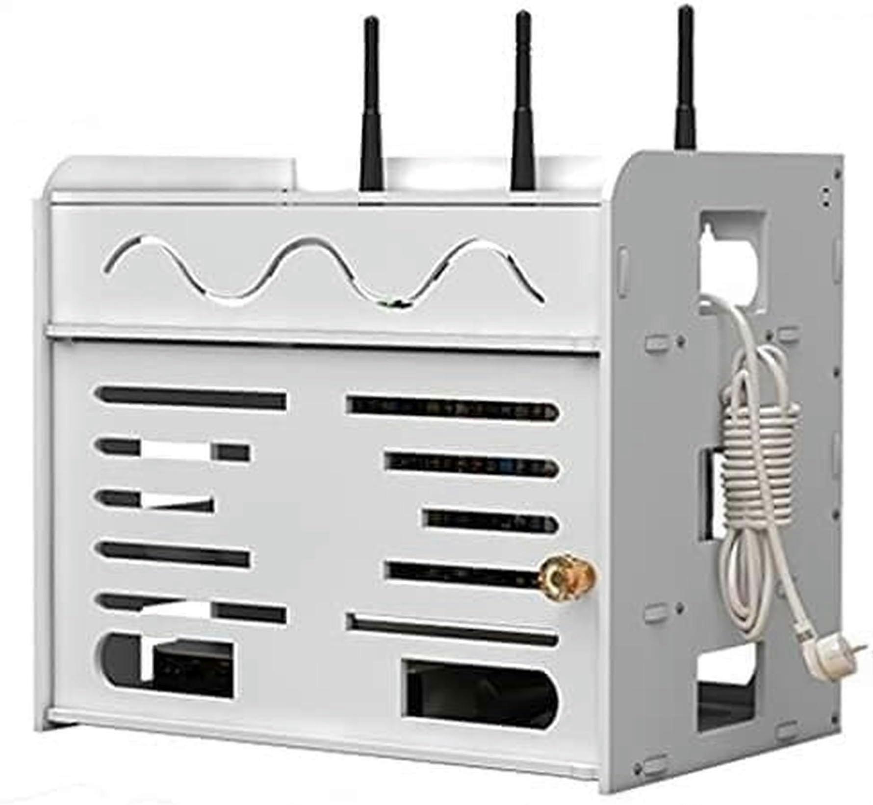 WiFi Router Shelf Solid Wood 3Layer Wall Mounted Storage Rack for Electronics White 31x21.5x27cm