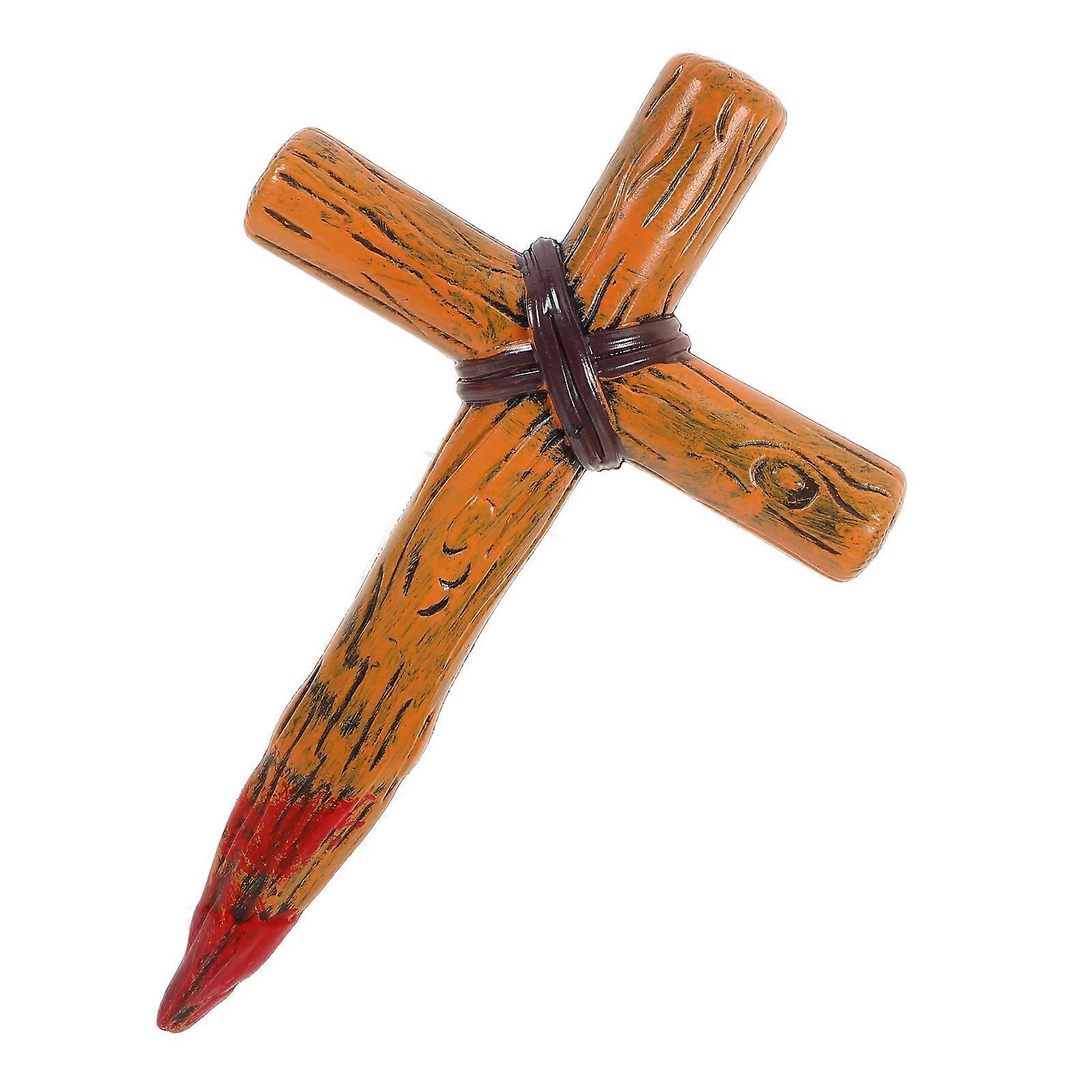 Brown Plastic Cross Ornament for Decor with Wonderful Details and Retro Chic Atmosphere 6.5 inches