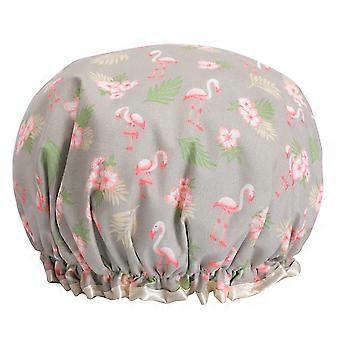Women Bath Hat Cartoon Shower Cap for Shower Use Featuring Grey Flamingo