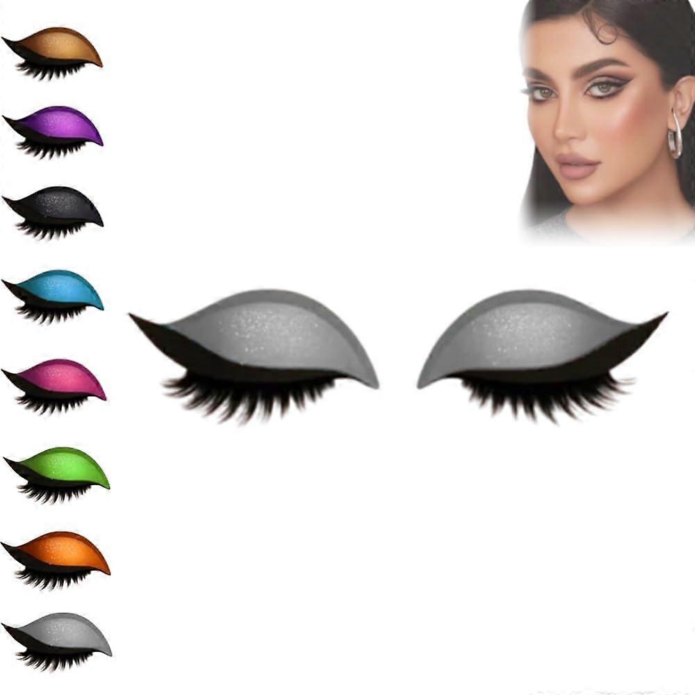 Eyeshadow and Lash Sticker 2in1 Reusable Eye Makeup Patch with False Lashes No Glue Quick Apply Silver