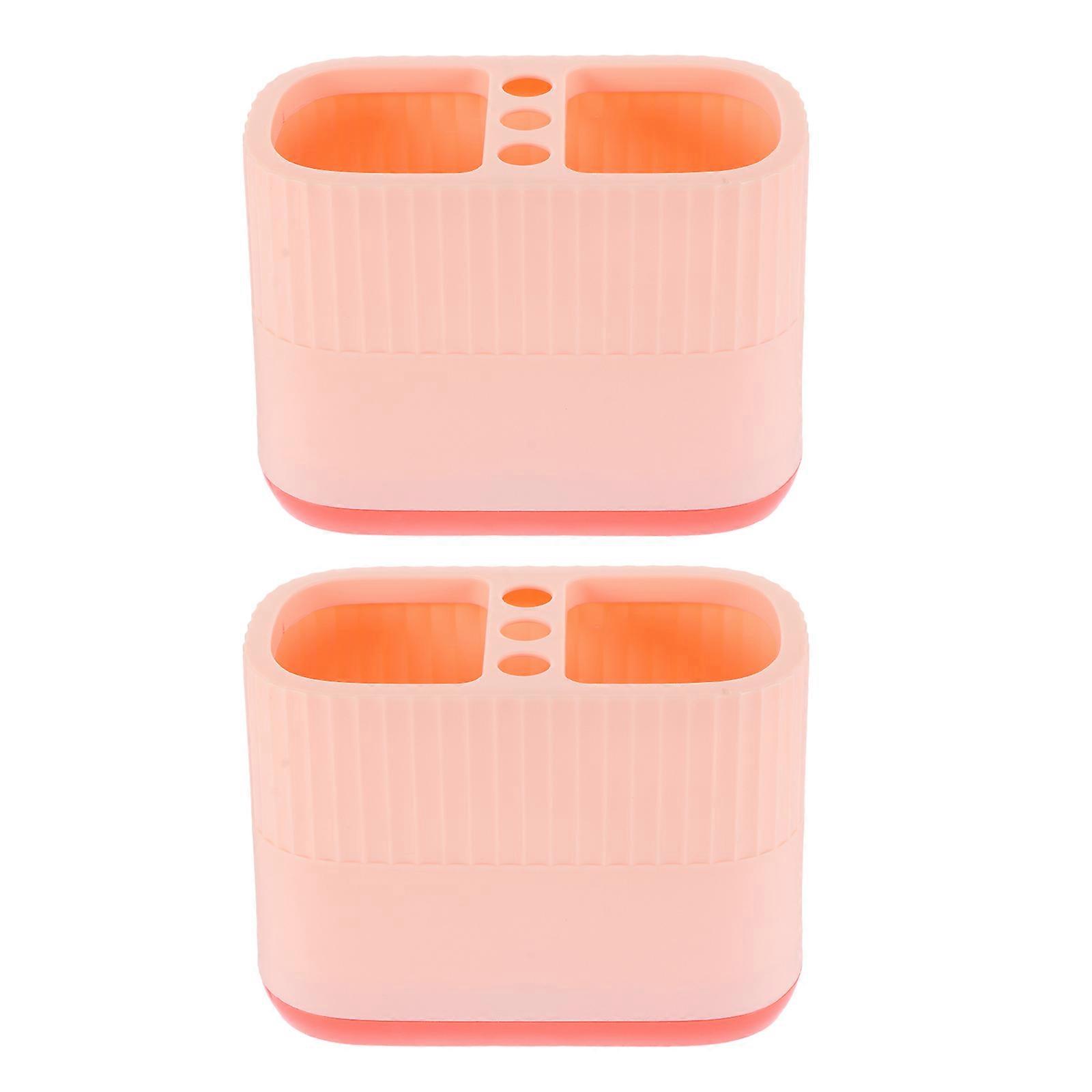 Desktop Plastic Pen Holder Makeup Brush Storage Box for 2Pcs