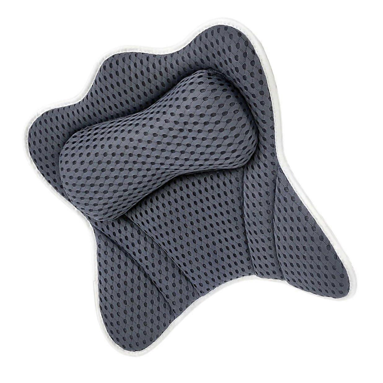 Bath Pillow with Suction Cups Cushioned Neck Support QuickDry Wing Shape Spa Tub Headrest Blue Gray
