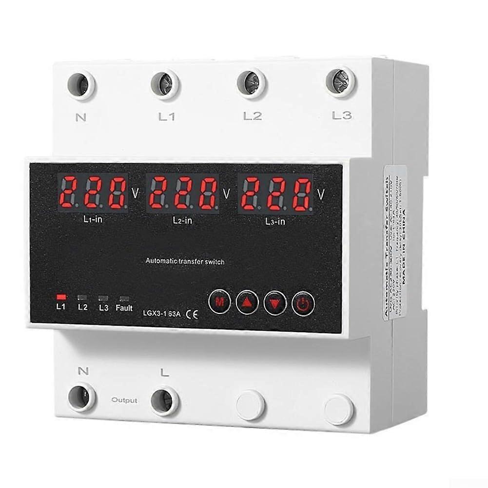 63A Automatic Transfer Switch with Triple LCD, Over Under Voltage Protection for Generator and Inverter 110V/220V