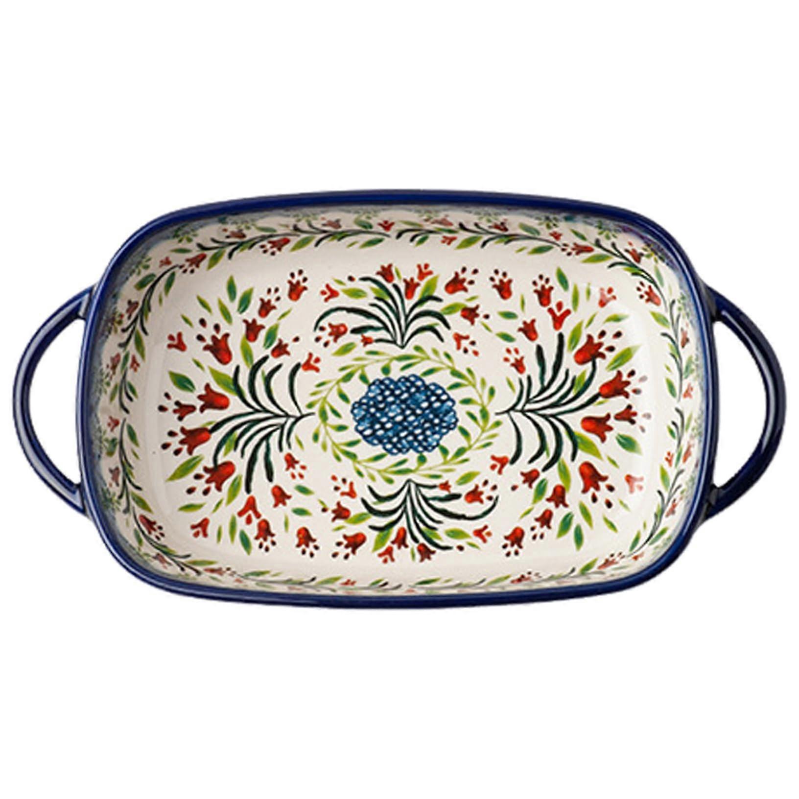 Ceramic Baking Dish 730ml HeatResistant Flower Print Rectangular Oven Casserole with Handles