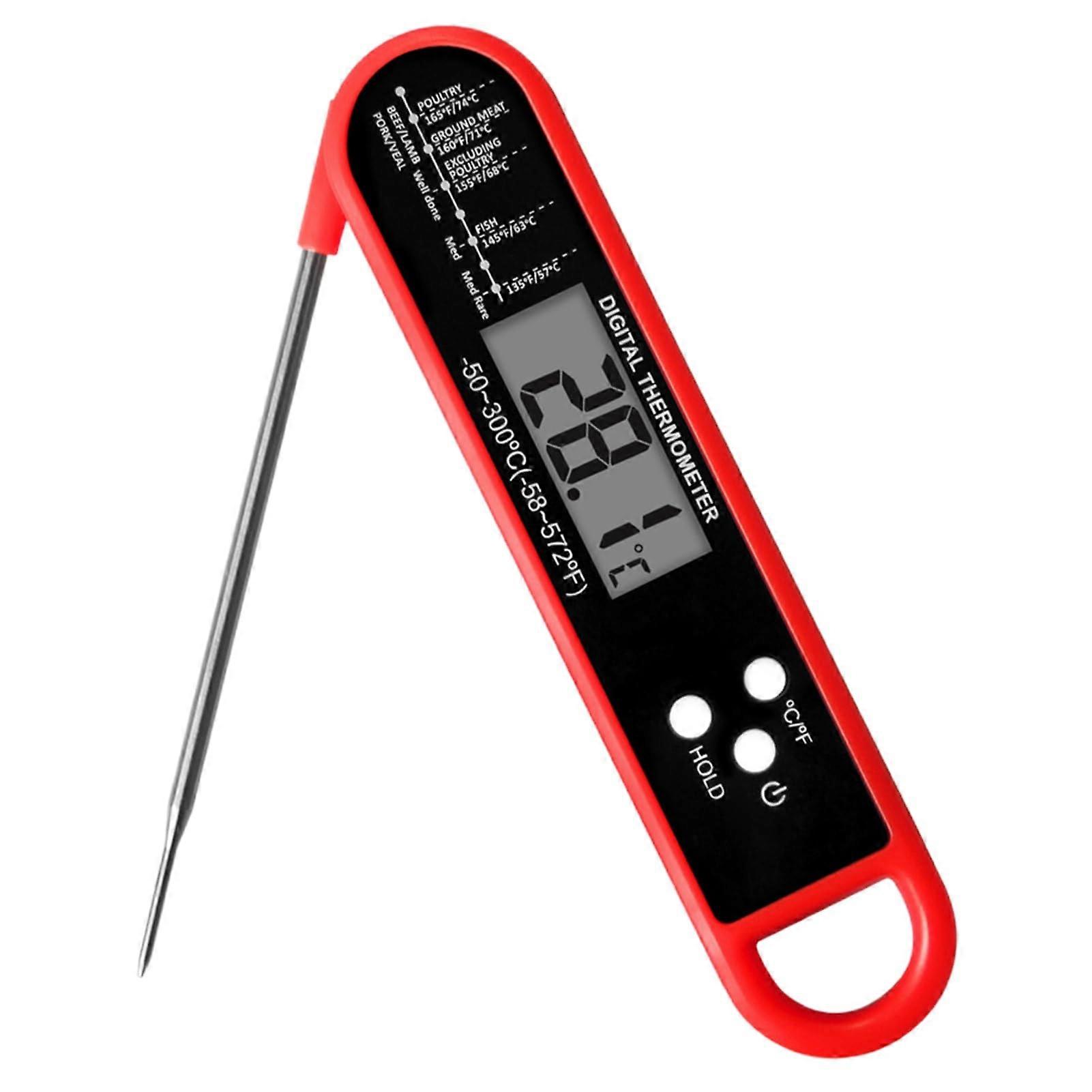 Digital Meat Thermometer Waterproof Foldable Probe Instant Read for BBQ Cooking Baking Red