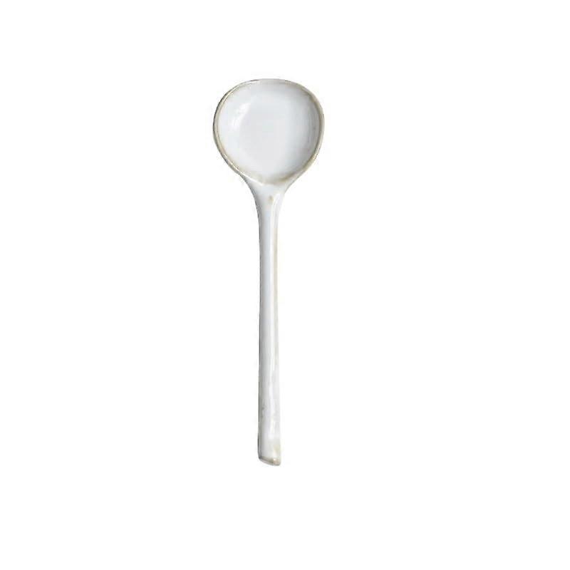 5pcs White Ceramic Spoon Set with Ergonomic Long Handle for Dessert, Breakfast and Stirring