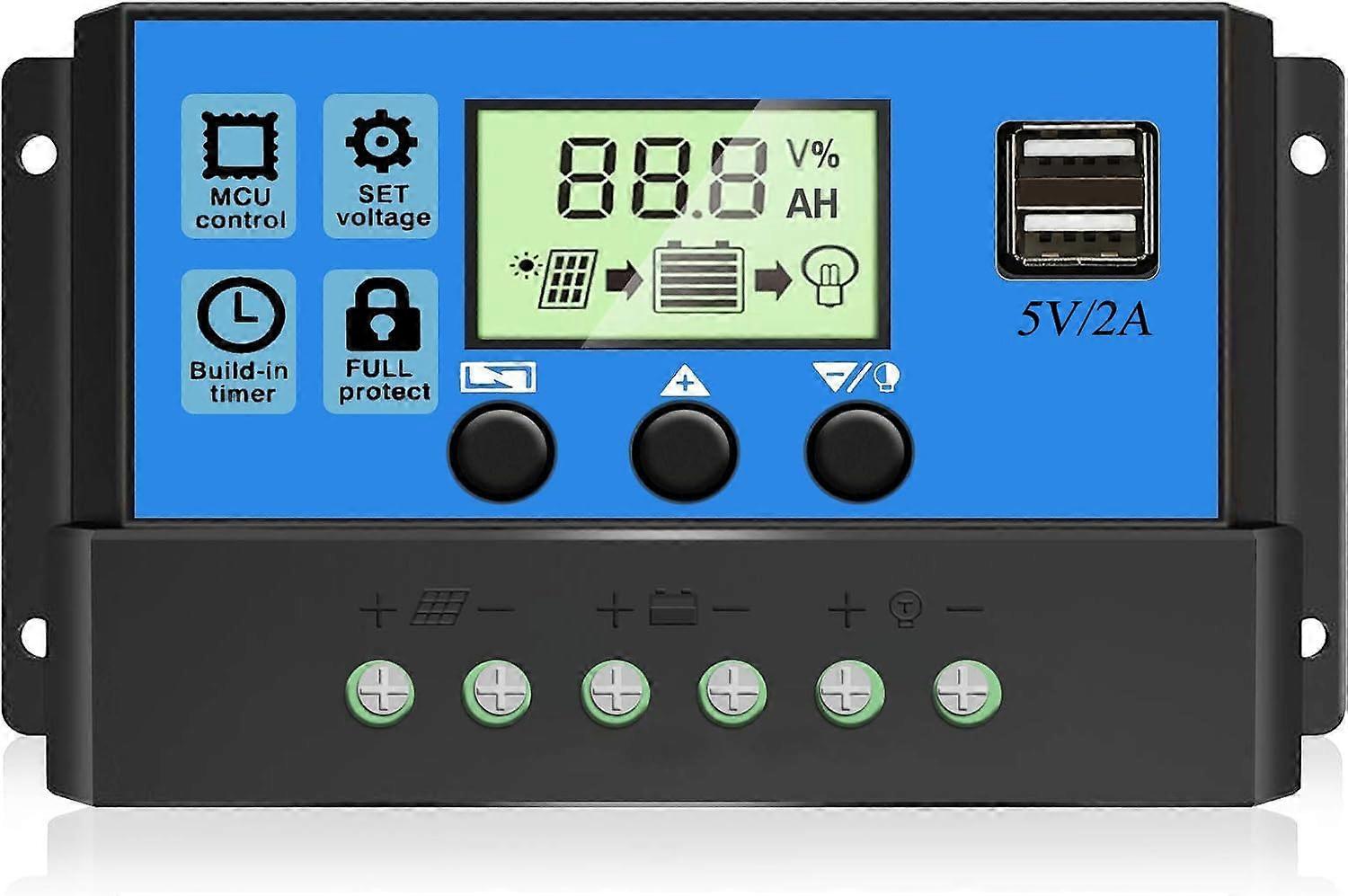 12V 24V 10A PWM Solar Charge Controller with LCD Display Dual USB Ports Timer and Auto Voltage Detection