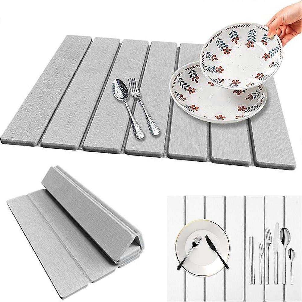 Kitchen Drying Mat Foldable Absorbent Drying Mat Nonslip Drying Pad Coffee Dish Drainer Mat Stone Kitchen Accessories
