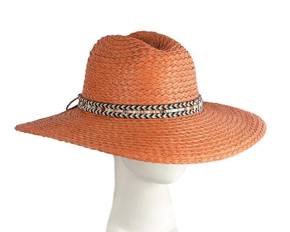 Orange Unisex Fedora Wide Brim Summer Hat AV61853