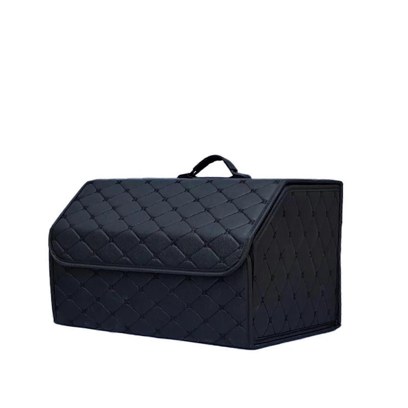 Large Capacity Leather Car Trunk Organizer Box, Foldable Multiuse Boot Storage Bag for Emergency, M Black