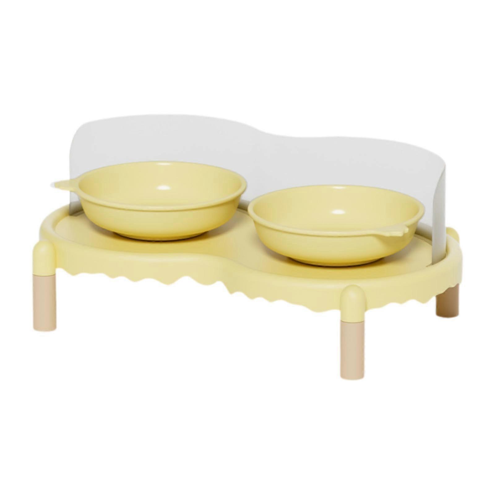 Elevated Double Cat Bowls with Splashproof Guard, Raised Ceramic Feeding Station, Yellow