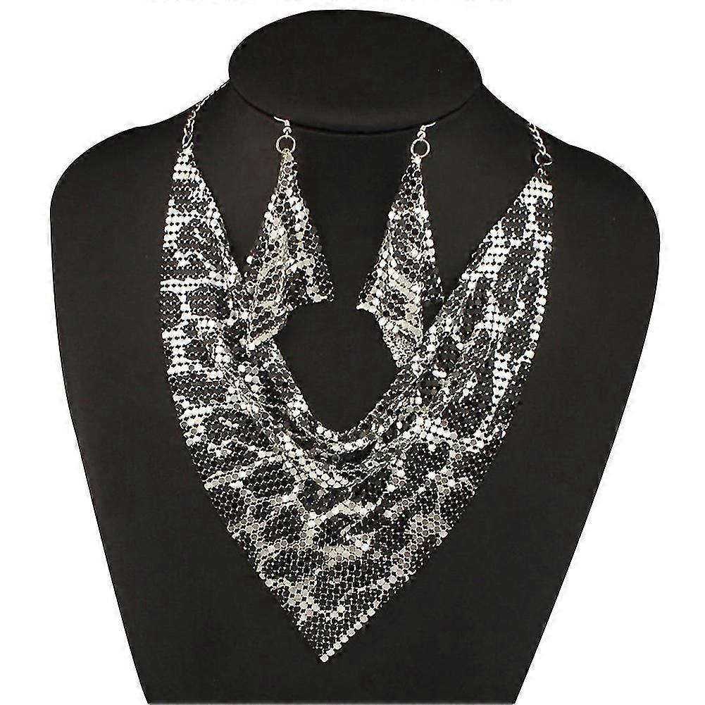 2Pcs/Set Mujer Bufanda Triangular Lentejuelas Charm Statement Collar Babero Pendientes