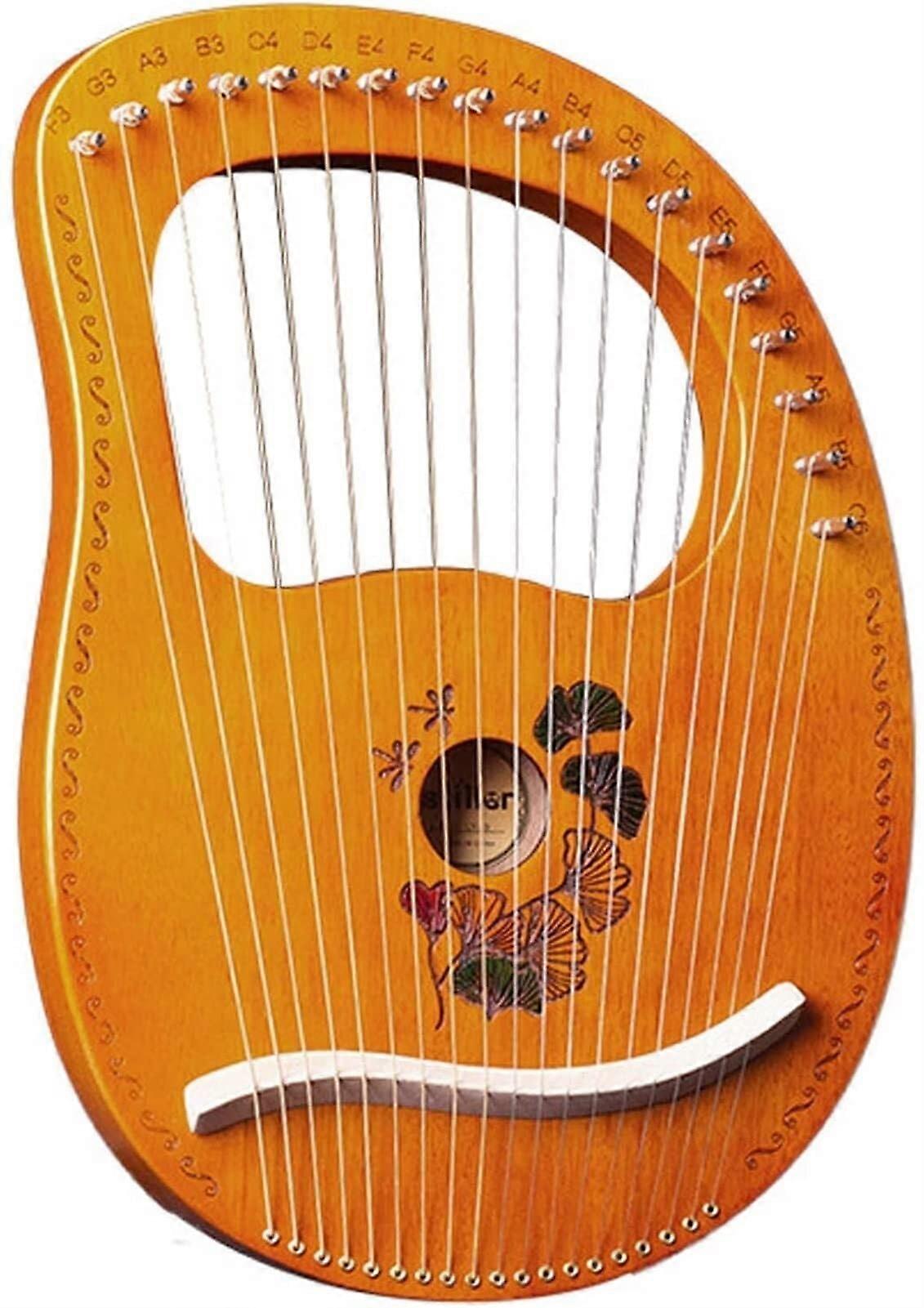 19 String Lyre Harp Mahogany with Tuning Key and Strings, Warm Tone Beginner Starter Kit