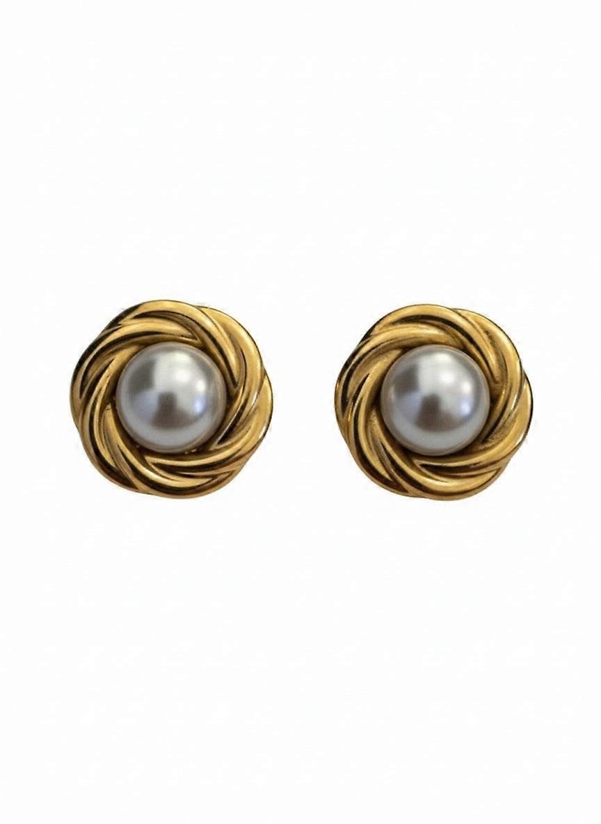 Dynasty Pearl Knot Stud Earrings Gold