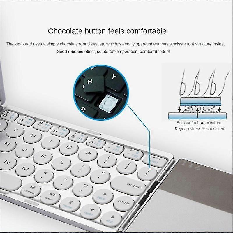 Foldable Bluetooth Keyboard Wireless Keypad With Touchpad Rechargeable For Tablet Notebook Android Windows Phone, Black