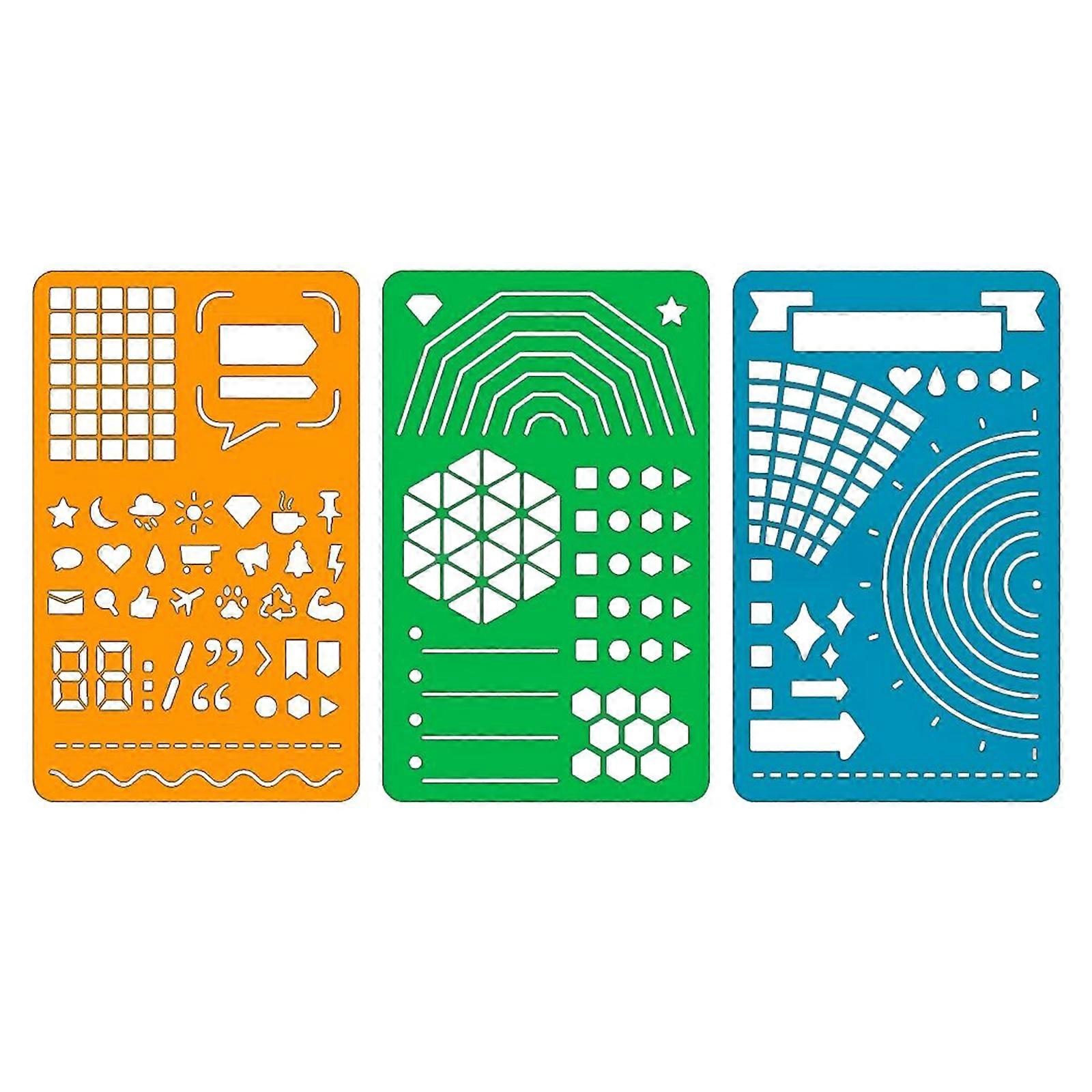 Template Ruler Stencil Compact Measuring Tool Set 3 Plastic Rulers With Various Shape Cutouts Multicolor
