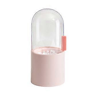 Soporte para brochas de maquillaje de acrílico transparente con tapa, 10,4 x 10,4 x 22,4 cm, para escritorio, con diseño de perlas.