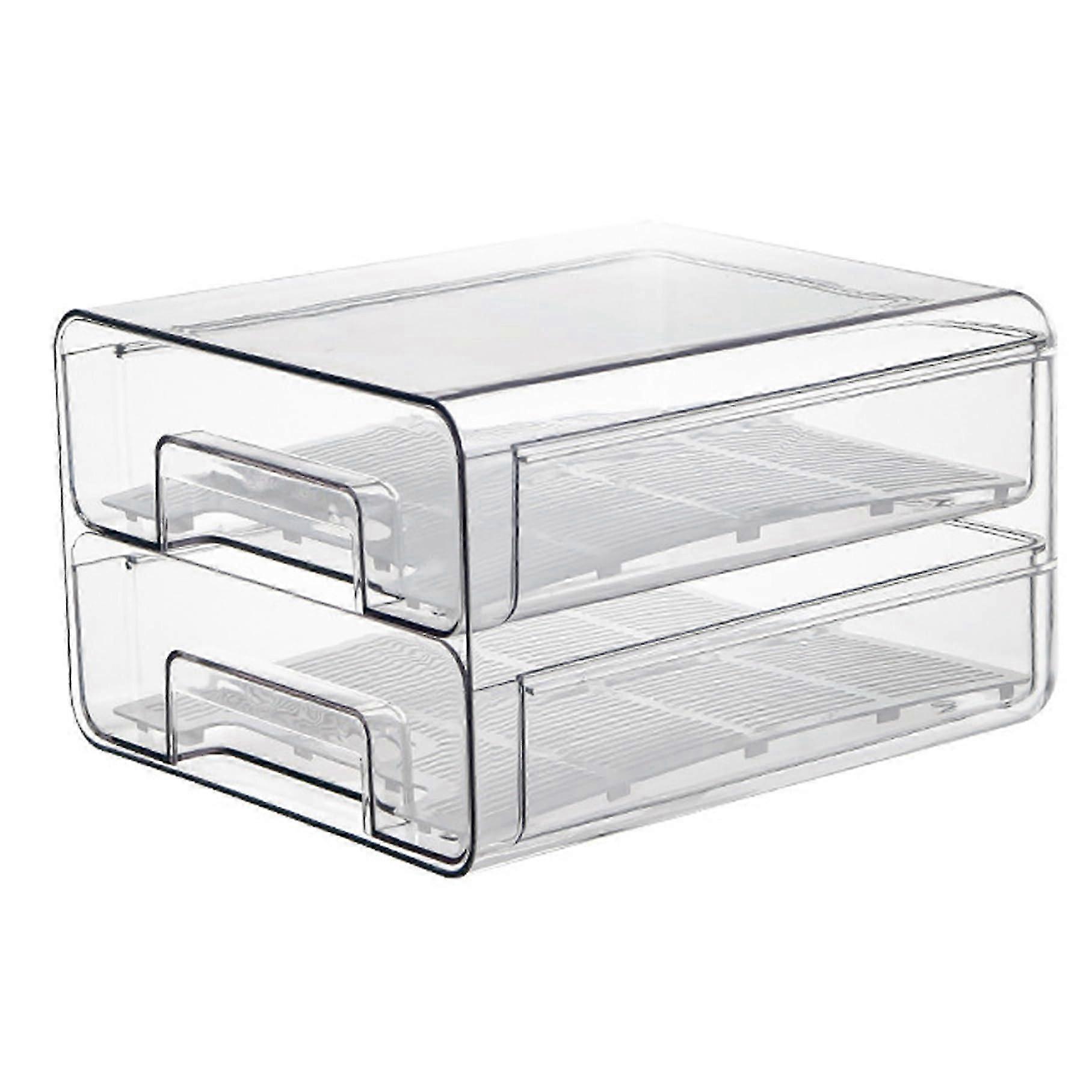 Fridge Organiser 2-Tier Transparent Stackable Drawer for Smooth Pull-Out Refrigerator Storage