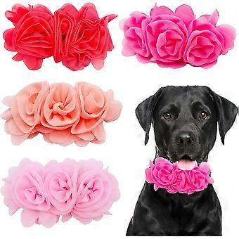 4er-Packung Hundehalsband-Anhänger mit großen Blumen (12,5 cm, Rosen, Pfirsichrosa) für kleine, mittlere und große Katzen, Welpen, Alpakas und Kaninchen.