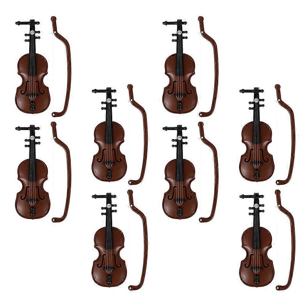 Simulation Violin Mini Instrument Model for Decor 8Pcs Plastic Brown