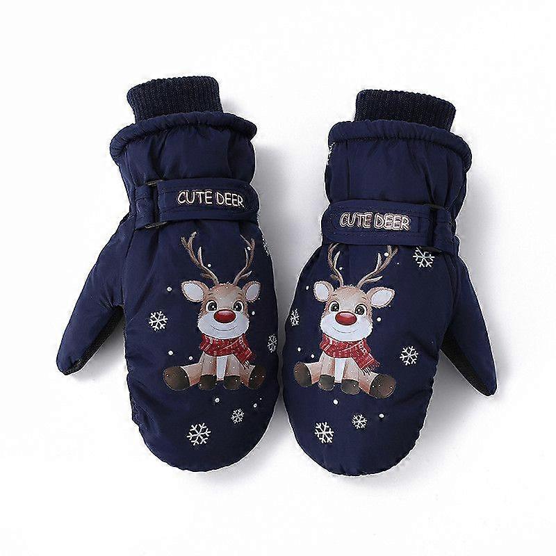 Winterkinder Plüsch Verdickte Cartoon-Handschuhe (Dunkelblau) M-Code