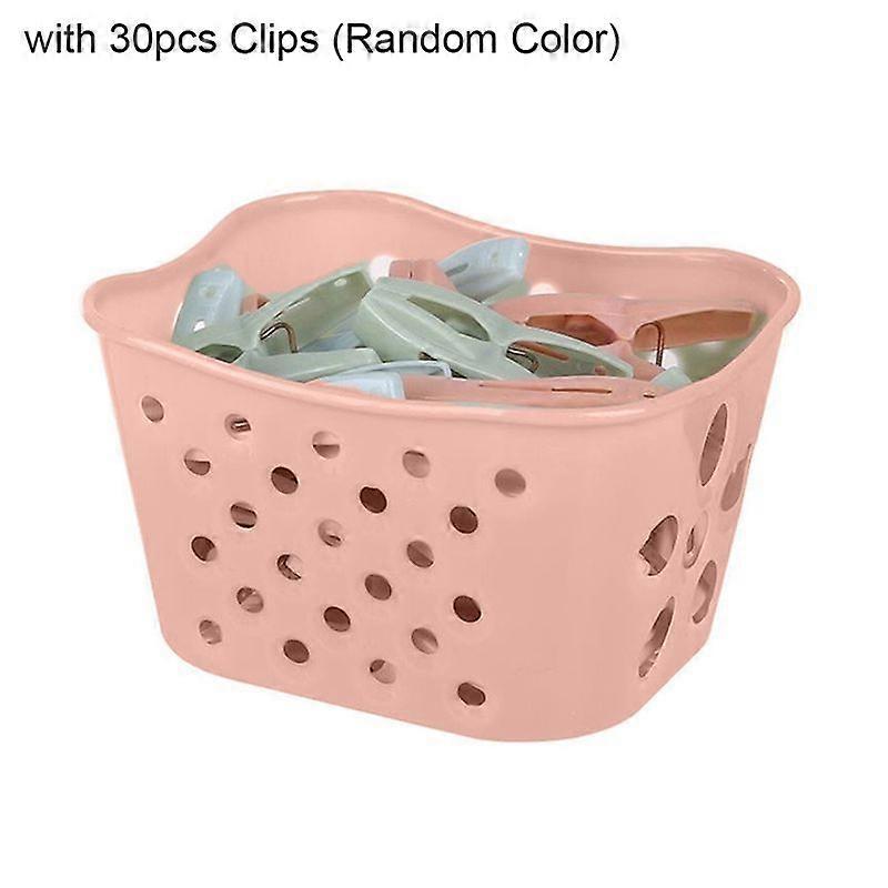 30Pcs Windproof Clothes Laundry Clothespin Drying Clips with Storage Basket