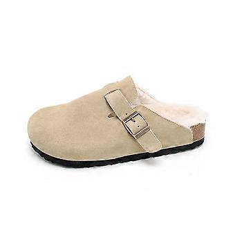SingleBuckle FleeceLined ClosedToe Mule Clogs, SlipOn Cork Footbed Footwear For Fashion Versatile Casual Looks