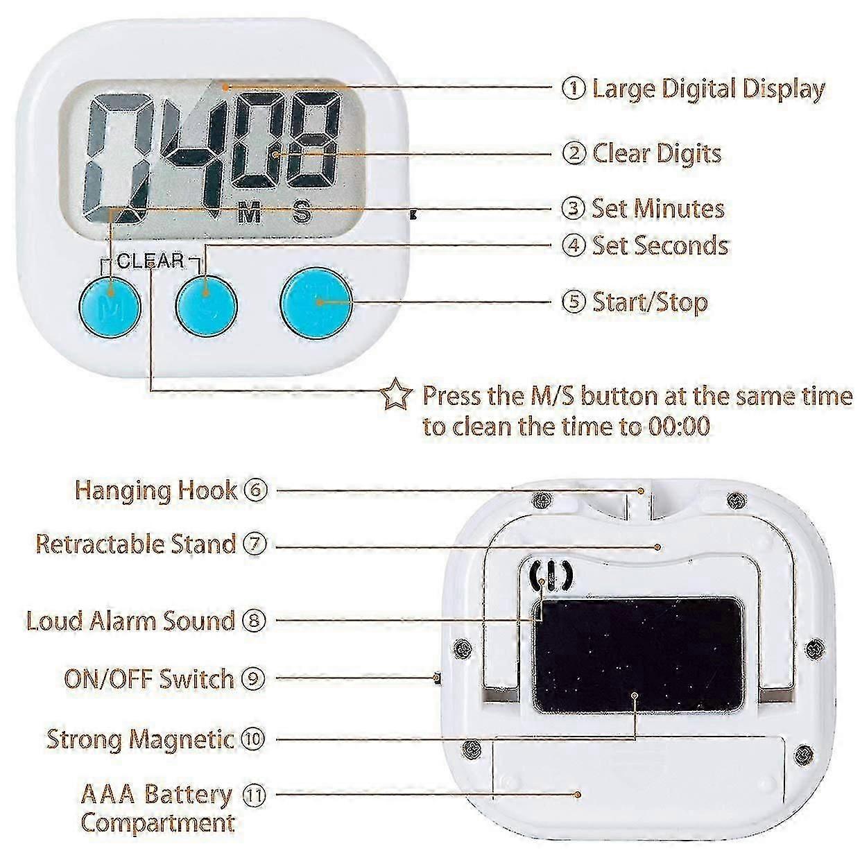 12 Pack Digital Kitchen Timer With On/off Switch, Loud Alarm