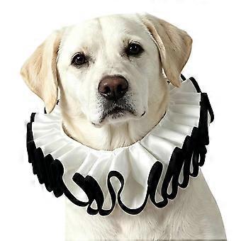 Pet Ruffle Collar for Dogs and Cats, Black White Pleated Trim, Decorative Photo Styling Accessory in Polyester Fabric  38 cm