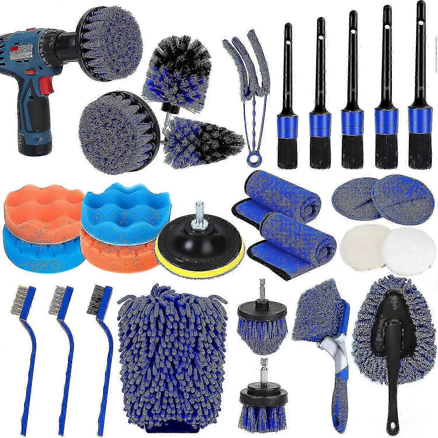 29pcs Car Detailing Brushes Kit Buffing Sponge Pads Auto Cleaning Set