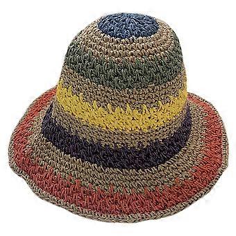 Straw Cap for Woman 2Pcs Outdoor Foldable Colorful Stripes Sun Protection