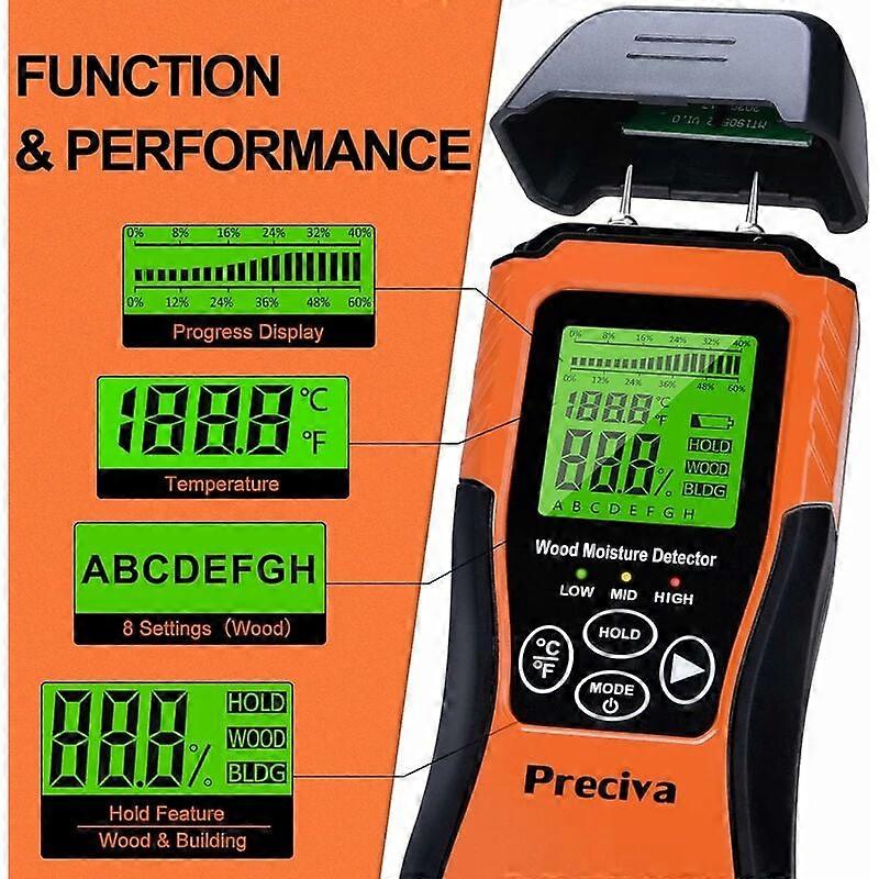 2-in-1 Wall Moisture Detector, Backlit LCD, Automatic Calibration